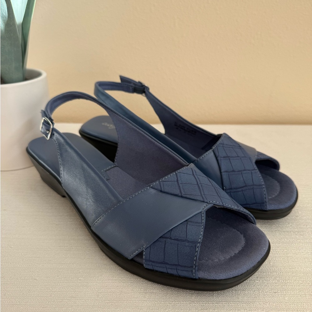 Easy Street Blue Faux Leather Slingback Wedge Sandals